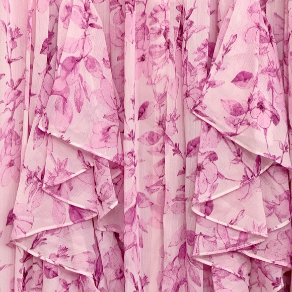 NWT Cinq a Sept Agatha Chiffon Ruffled Gown in Vibrant Plum Multi Size 10 - Picture 12 of 17